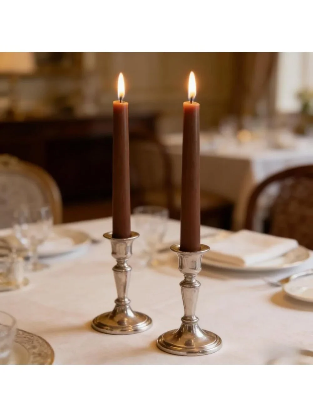 12-Pack Unscented Brown Taper Candles, 10 Inch Dripless, Long-Lasting for Home